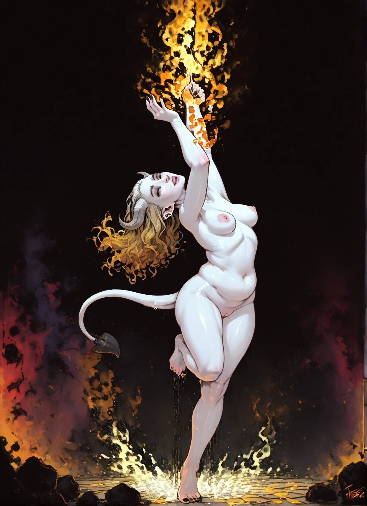 furry, 1girl, solo, nipples, breasts, horns · Yamete.gg