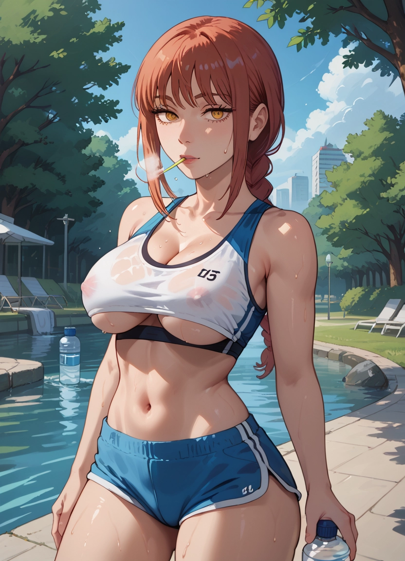 1girl, breasts, outdoors, makima (chainsaw man), solo, navel · Yamete.gg