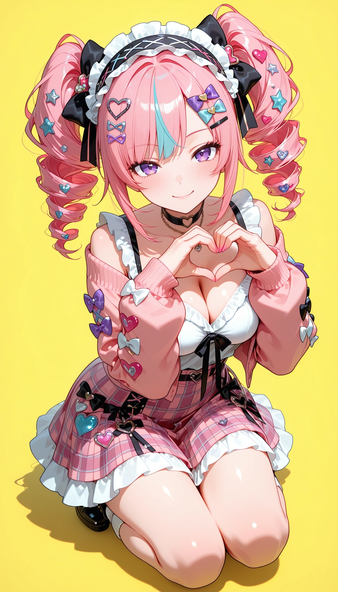 1girl, breasts, solo, pink hair, cleavage, heart · Yamete.gg