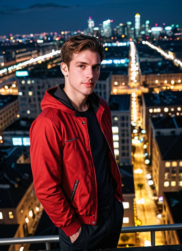 1boy, male focus, solo, jacket, red jacket, hands in pockets · Yamete.gg