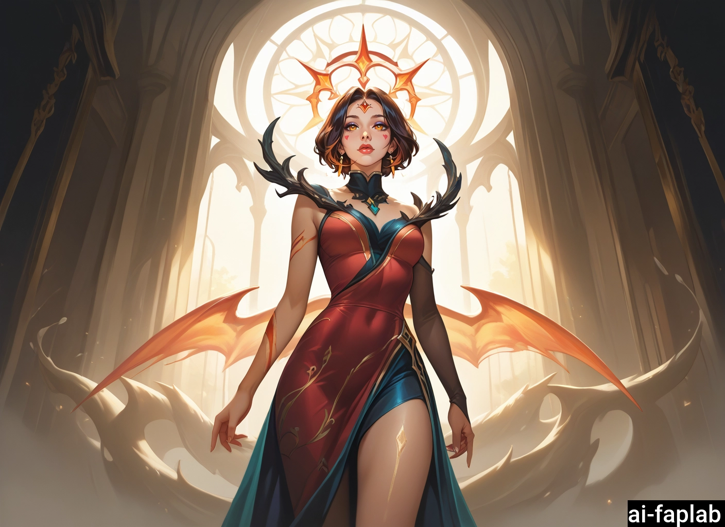 1girl, solo, dress, wings, earrings, jewelry · Yamete.gg
