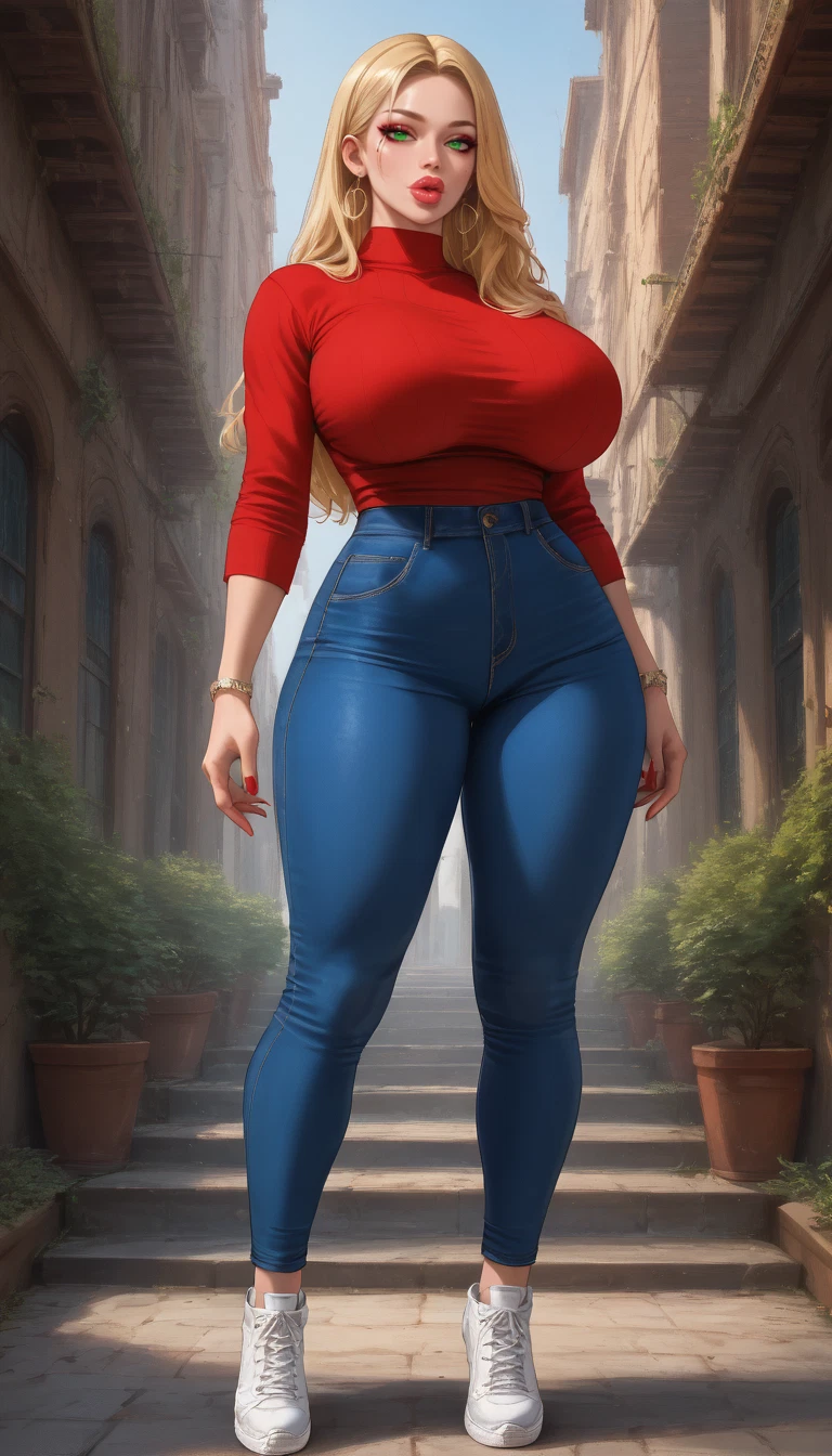 1girl, breasts, solo, blonde hair, jewelry, green eyes · Yamete.gg