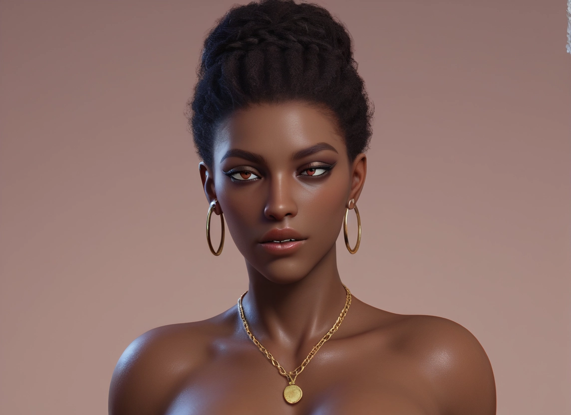 1girl, jewelry, very dark skin, dark skin, earrings, solo · Yamete.gg