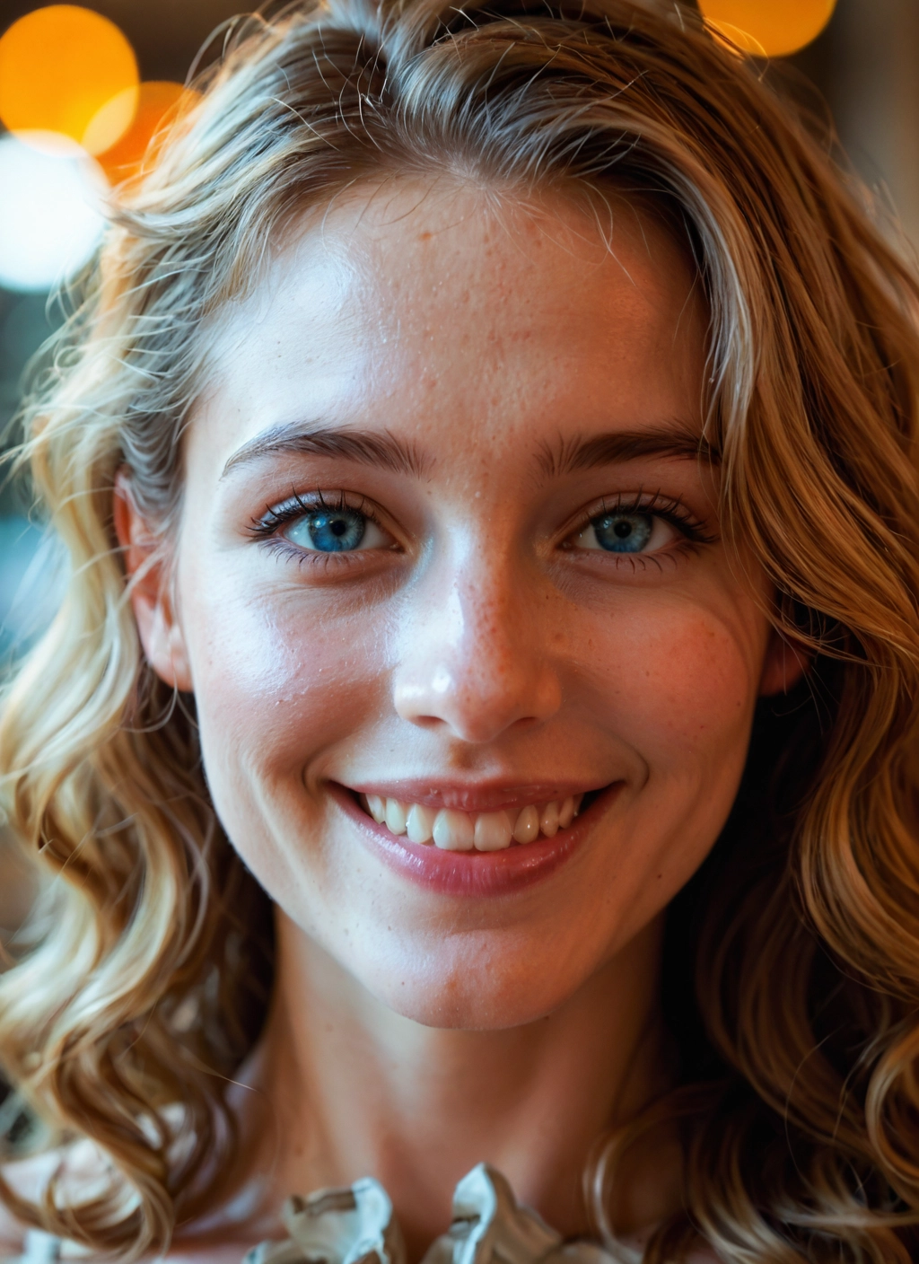1girl, solo, blonde hair, smile, blue eyes, teeth · Yamete.gg
