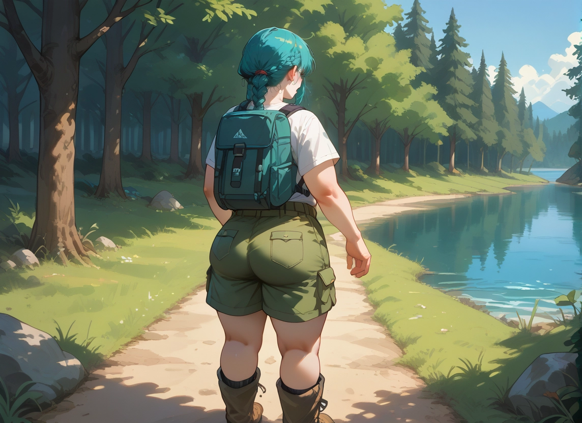 1girl, ass, solo, bag, shorts, braid · Yamete.gg