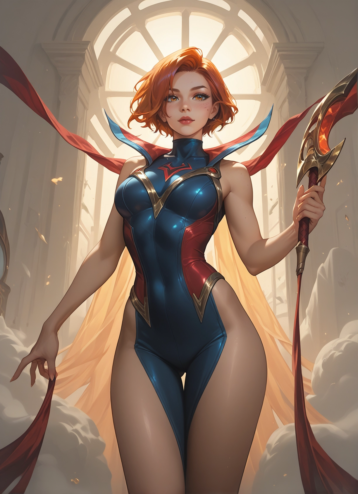 1girl, breasts, solo, short hair, looking at viewer, staff · Yamete.gg
