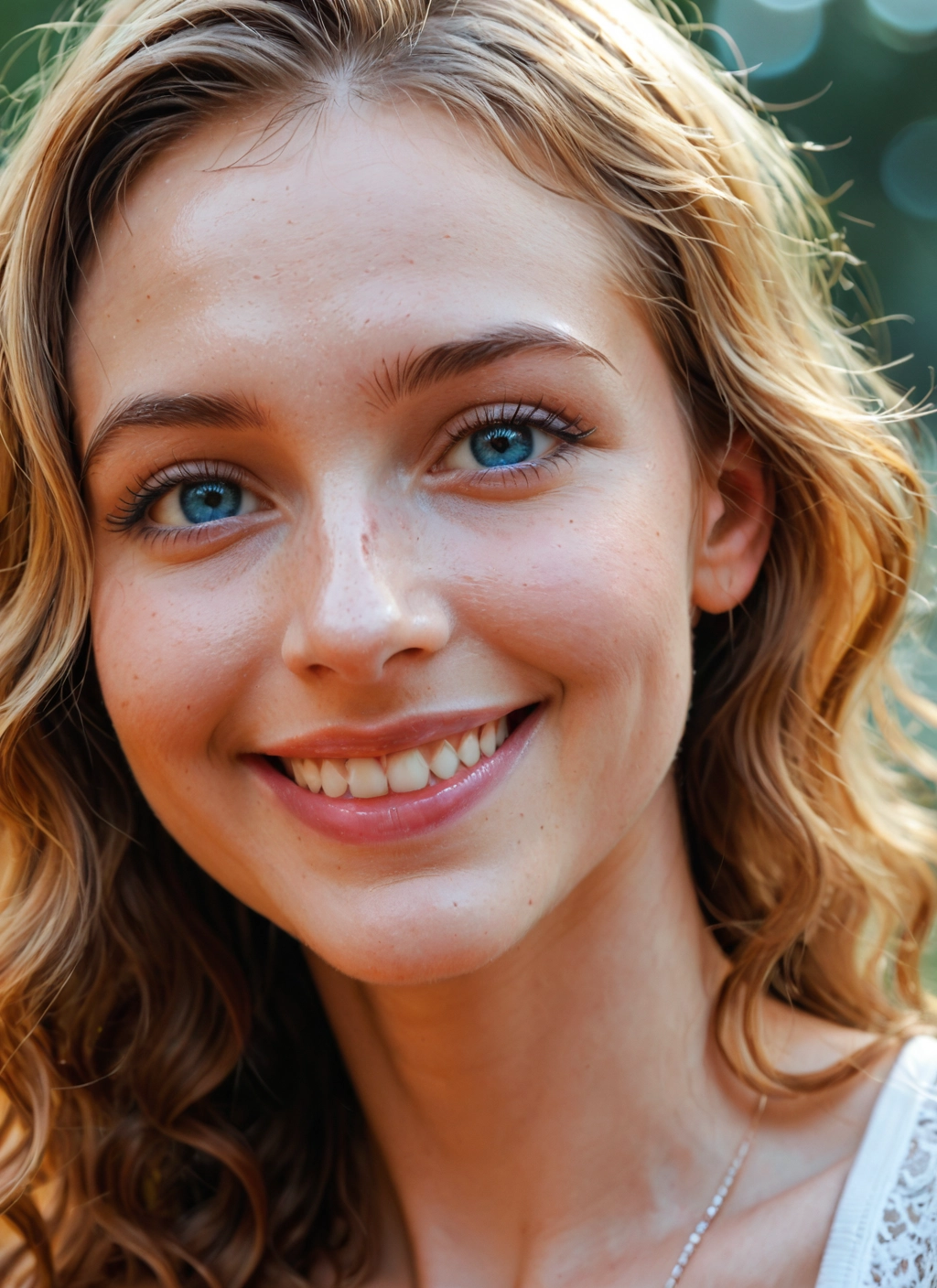 1girl, solo, smile, blonde hair, jewelry, freckles · Yamete.gg