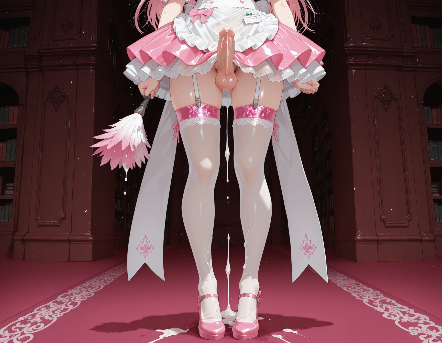 penis, cum, thighhighs, solo, erection, garter straps · Yamete.gg