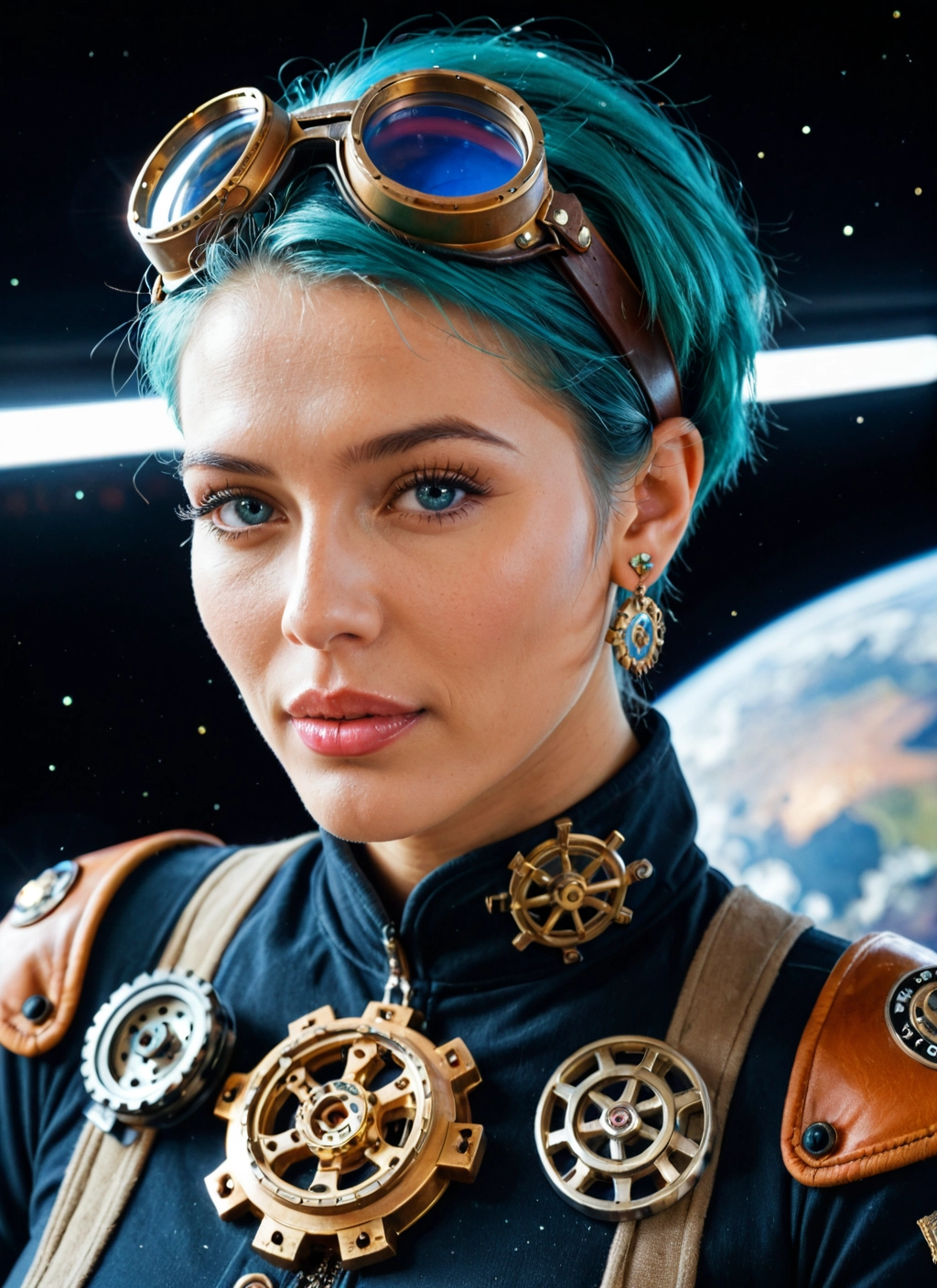 1girl, solo, goggles, jewelry, earrings, goggles on head · Yamete.gg