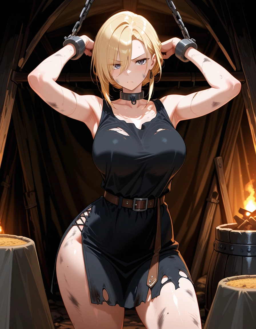 1girl, breasts, blonde hair, solo, large breasts, torn clothes · Yamete.gg