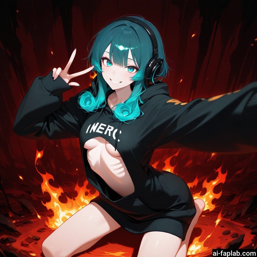 1girl, breasts, solo, headphones, smile, hood · Yamete.gg