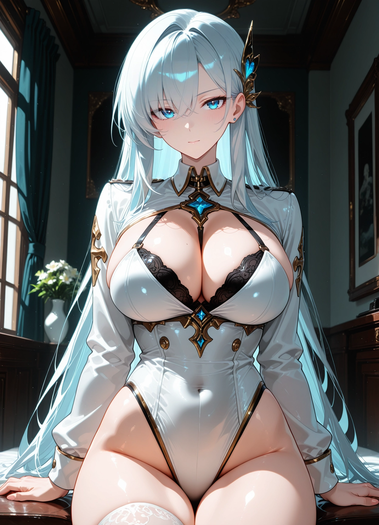 1girl, breasts, solo, hair ornament, thighhighs, large breasts · Yamete.gg