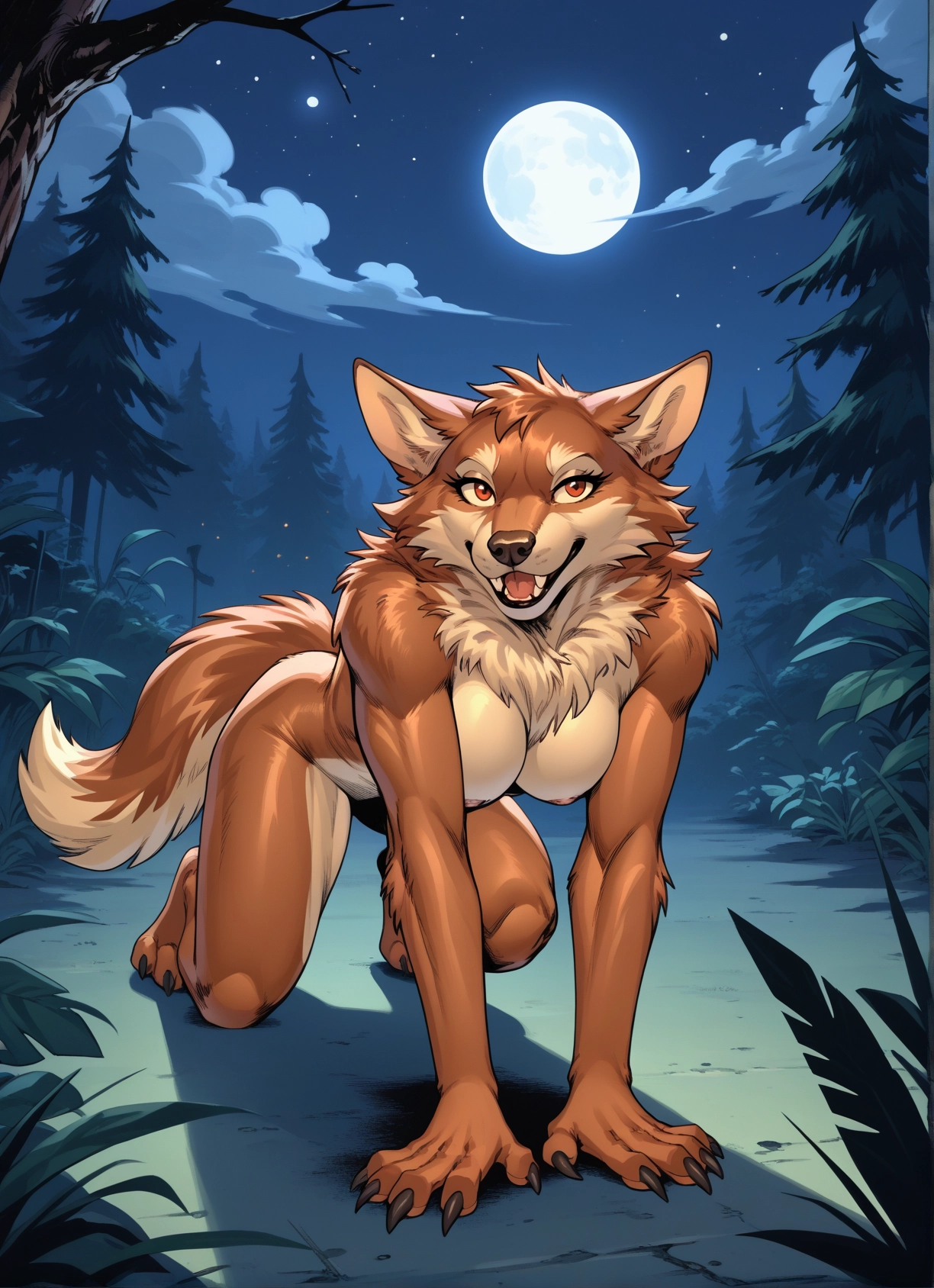furry, 1girl, breasts, moon, nipples, solo · Yamete.gg