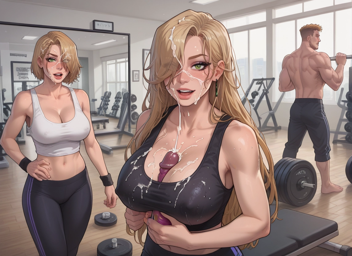 breasts, cum, 1boy, penis, blonde hair, facial · Yamete.gg