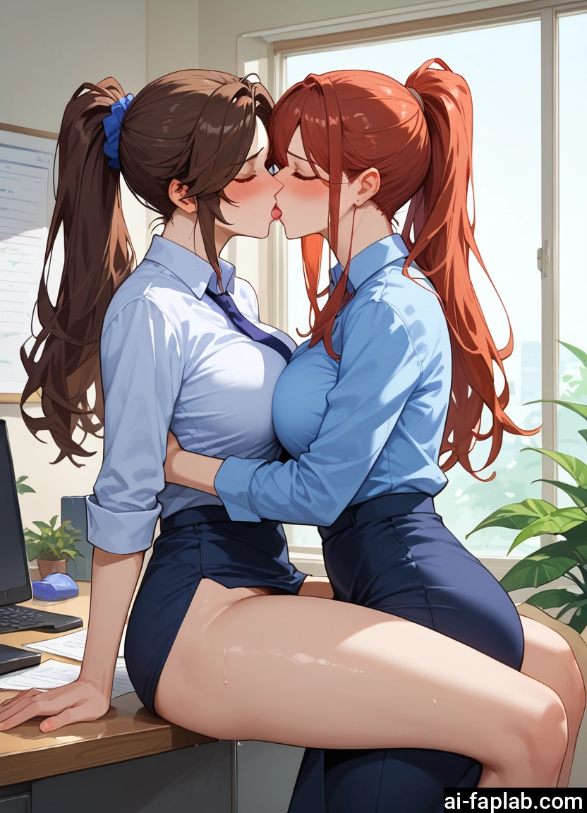 multiple girls, 2girls, breasts, kiss, yuri, skirt