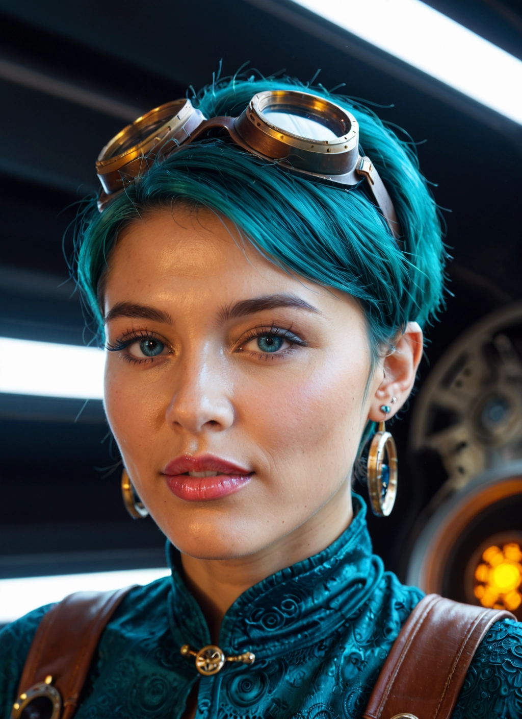 1girl, solo, jewelry, earrings, goggles, short hair · Yamete.gg