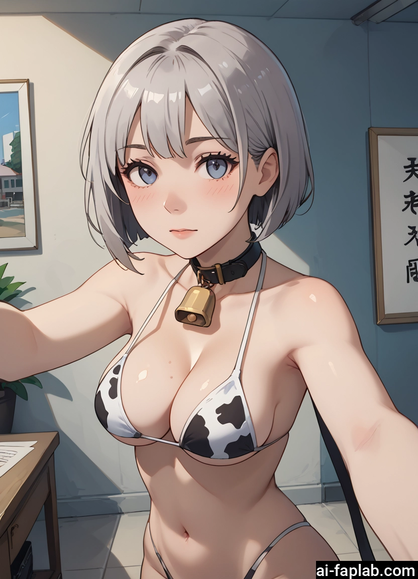 1girl, breasts, swimsuit, bikini, cow print, animal print