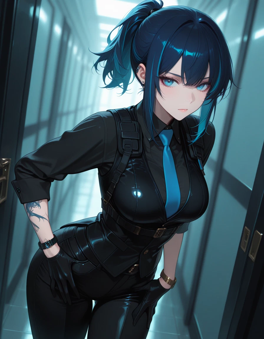 1girl, solo, gloves, blue eyes, necktie, breasts · Yamete.gg