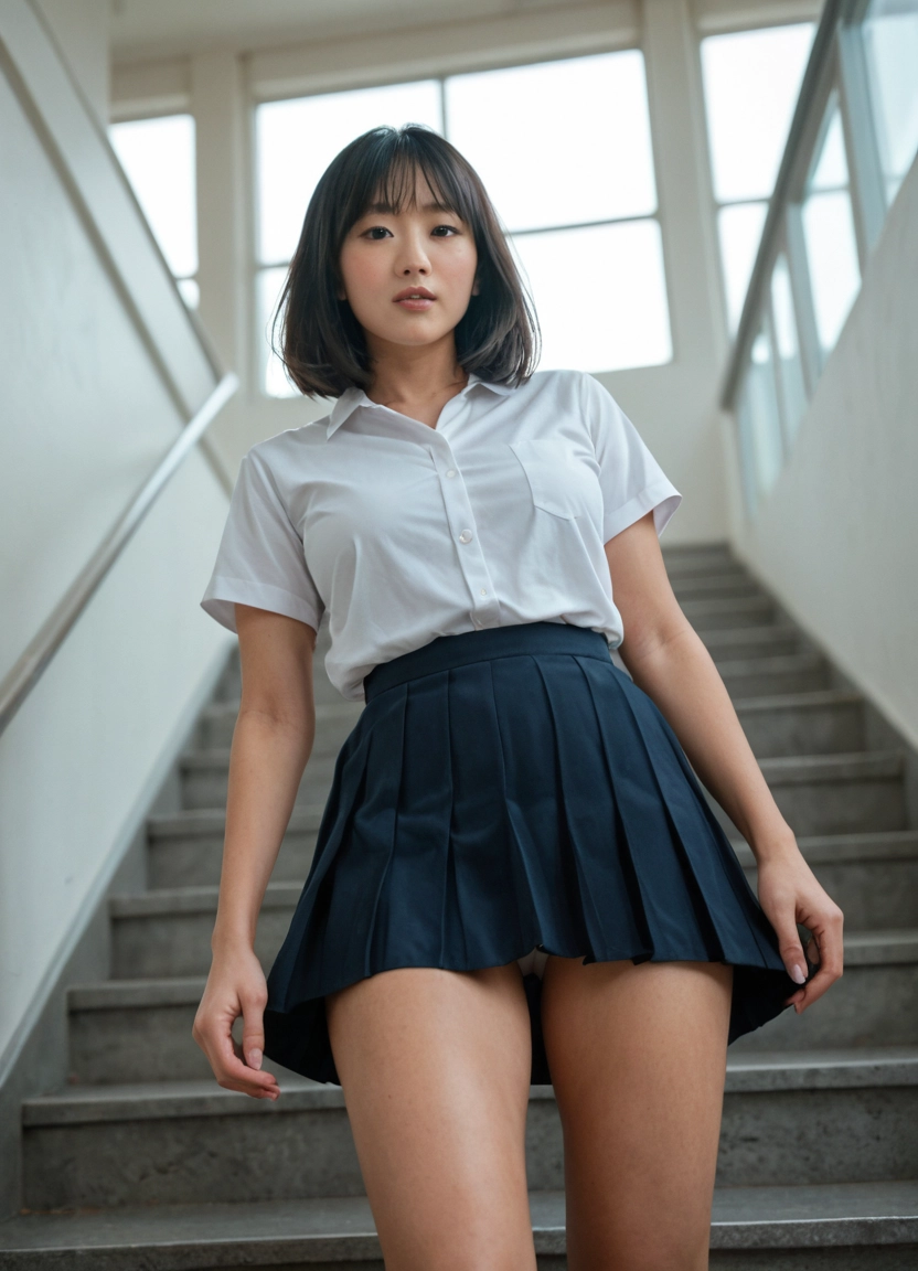 1girl, solo, photo (medium), skirt, underwear, school uniform · Yamete.gg