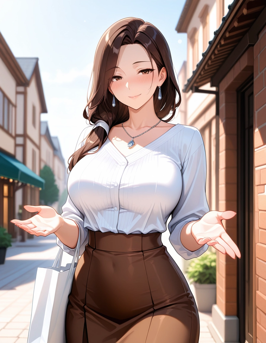 1girl, breasts, jewelry, mature female, large breasts, skirt · Yamete.gg