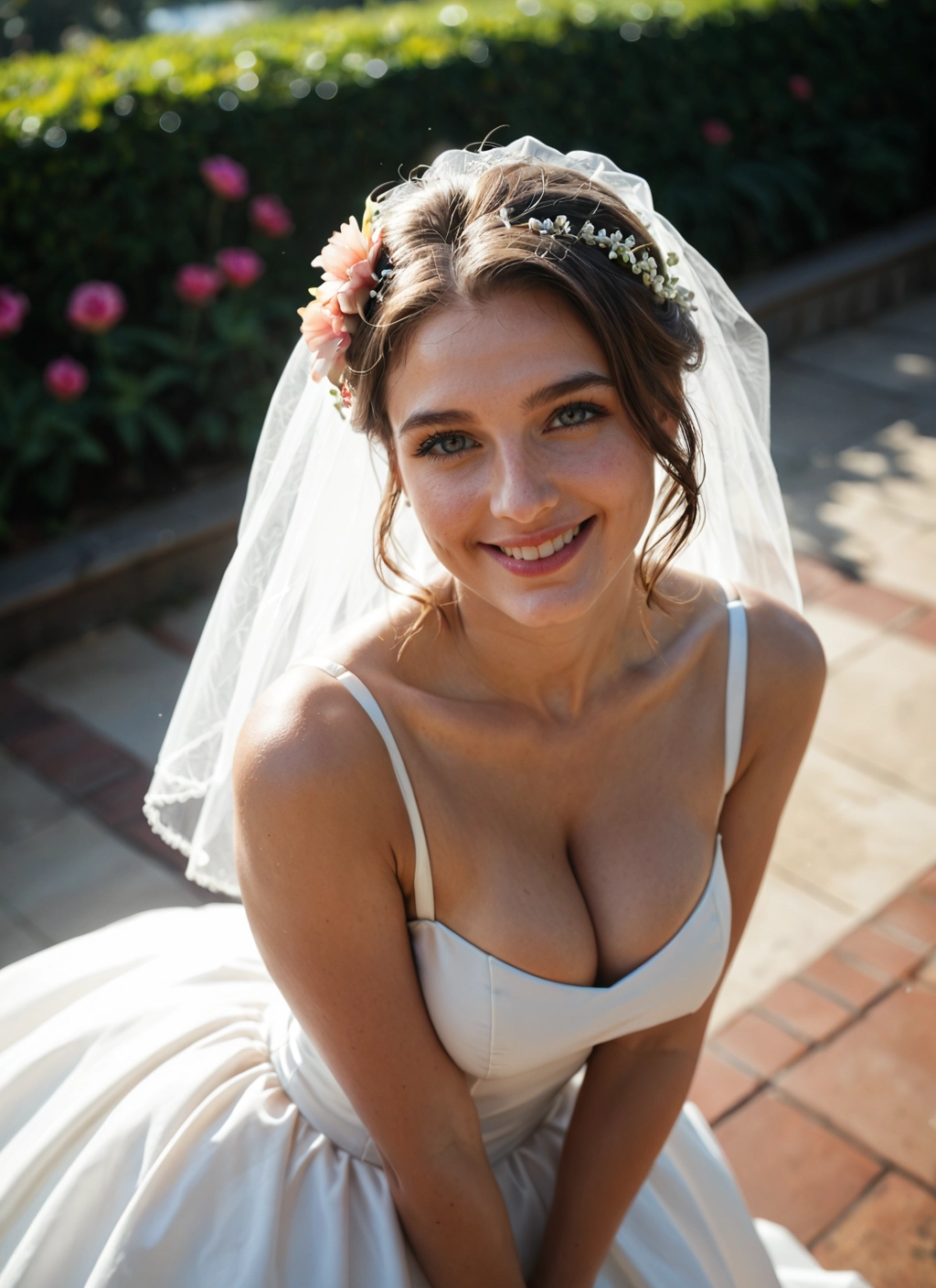 1girl, dress, breasts, solo, cleavage, wedding dress · Yamete.gg