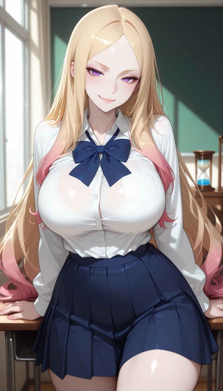 1girl, breasts, solo, large breasts, blonde hair, skirt · Yamete.gg