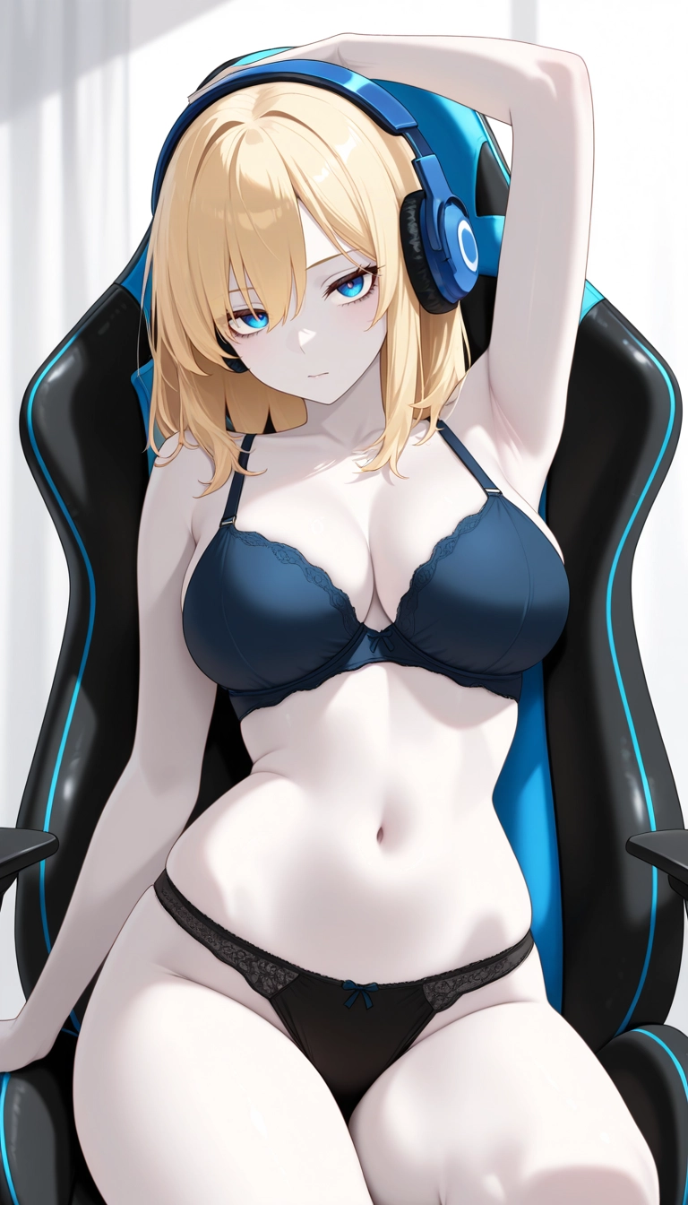1girl, breasts, solo, underwear, bra, blonde hair · Yamete.gg