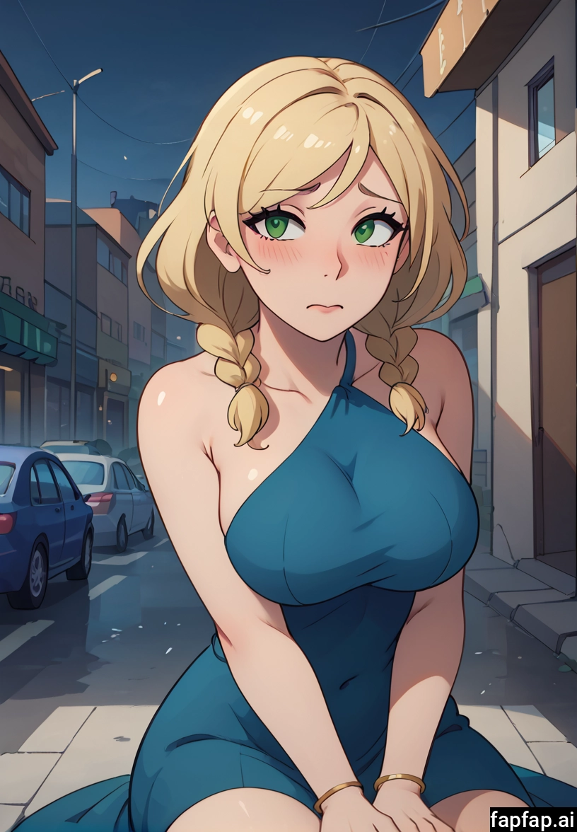 1girl, breasts, blonde hair, dress, green eyes, solo · Yamete.gg