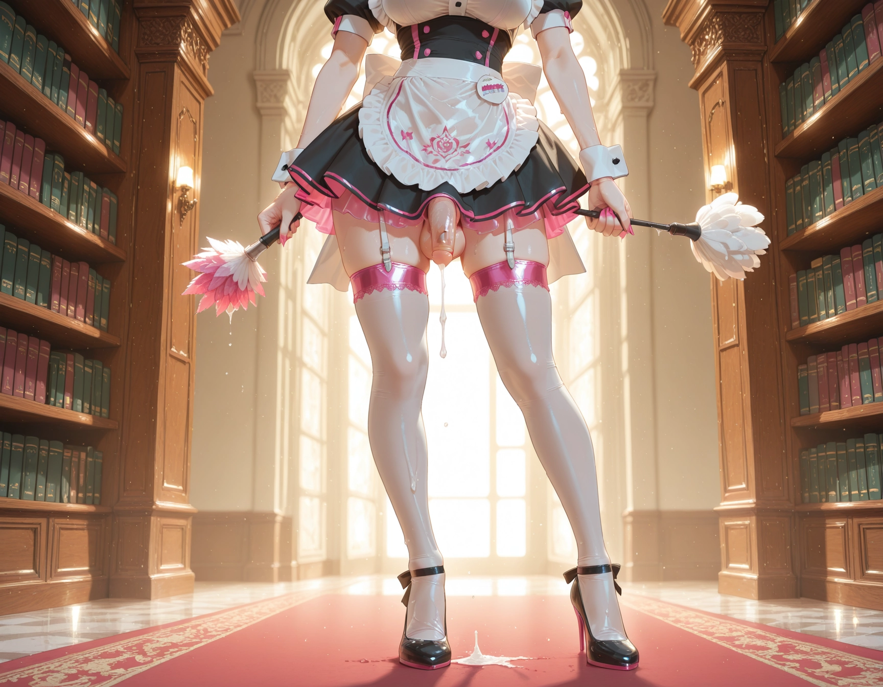 futanari, flaccid, thighhighs, duster, waist apron, apron · Yamete.gg