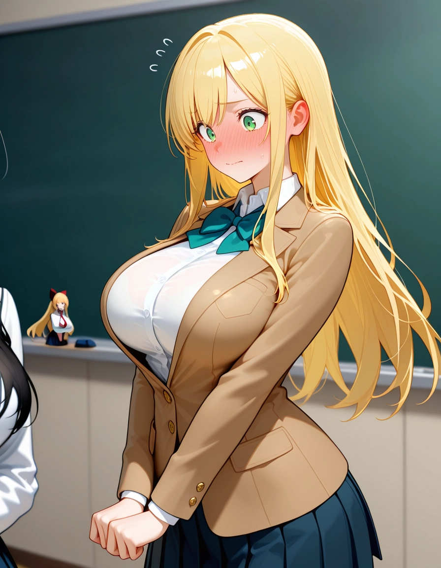 breasts, blonde hair, blush, multiple girls, green eyes, long hair · Yamete.gg