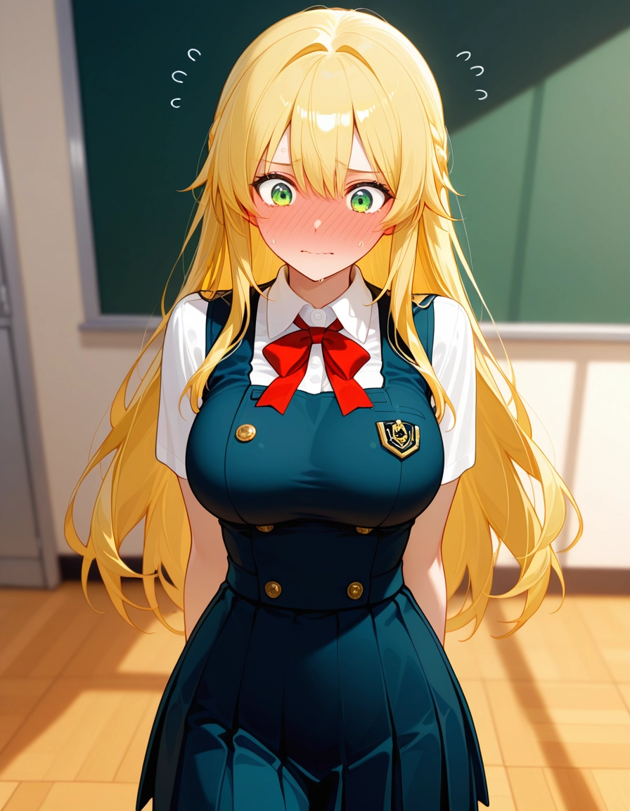 1girl, blonde hair, green eyes, solo, long hair, blush · Yamete.gg