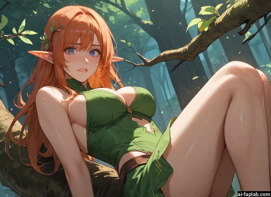 1girl, breasts, pointy ears, long hair, blue eyes, solo