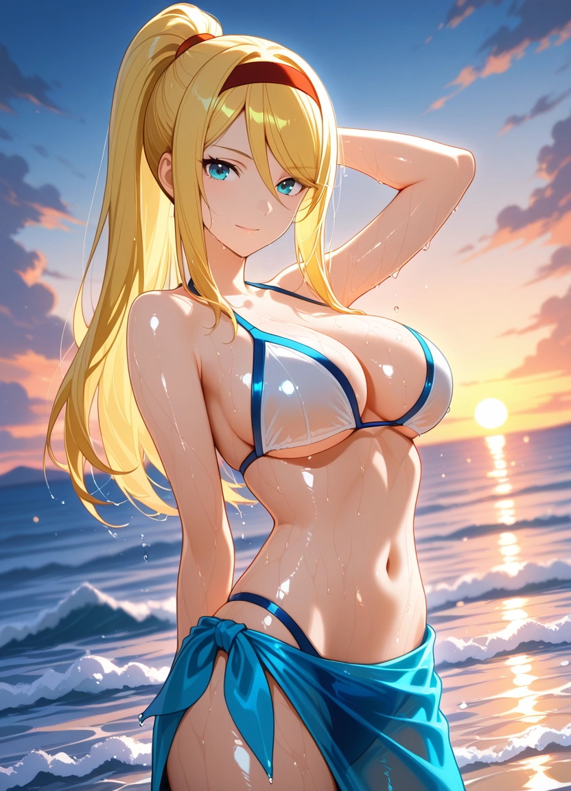 samus aran, 1girl, solo, breasts, blonde hair, blue eyes · Yamete.gg