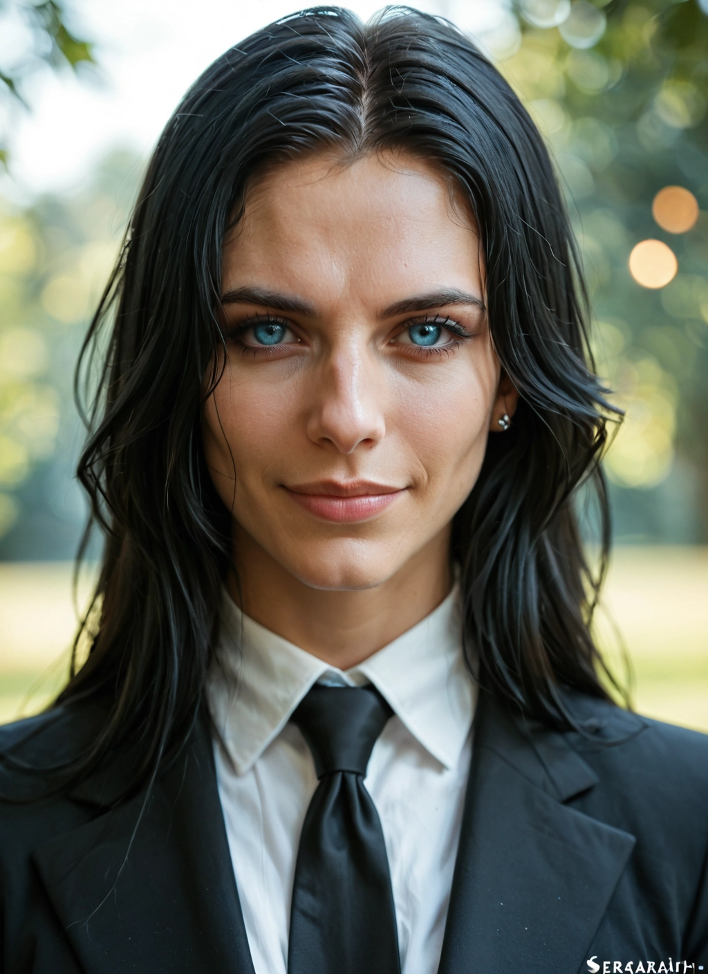 1girl, solo, necktie, black hair, jewelry, earrings · Yamete.gg