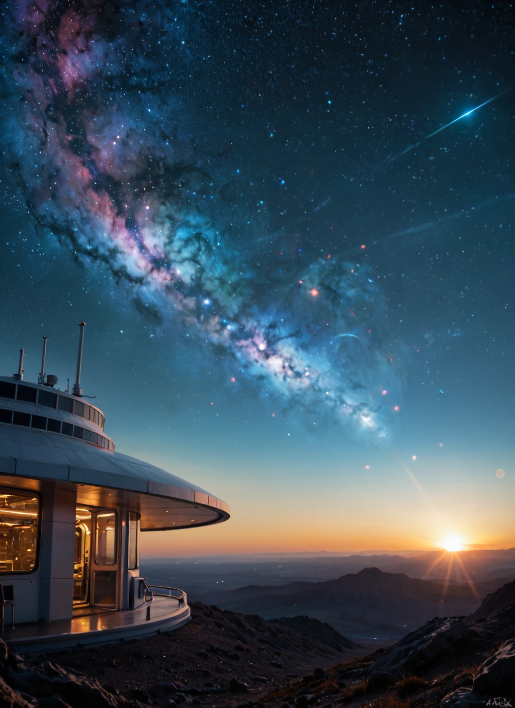 no humans, scenery, star (sky), sky, starry sky, shooting star