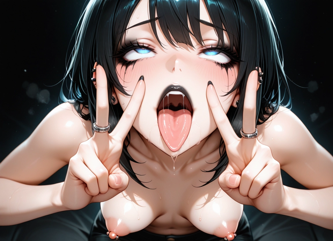 1girl, breasts, v, ahegao, open mouth, jewelry · Yamete.gg