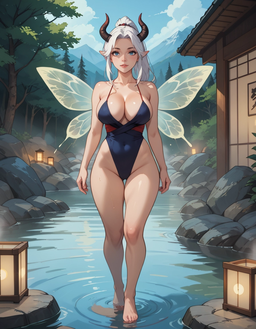 1girl, breasts, solo, barefoot, highleg, horns · Yamete.gg
