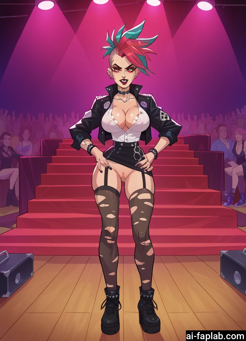 breasts, torn clothes, torn legwear, jewelry, jacket, pussy