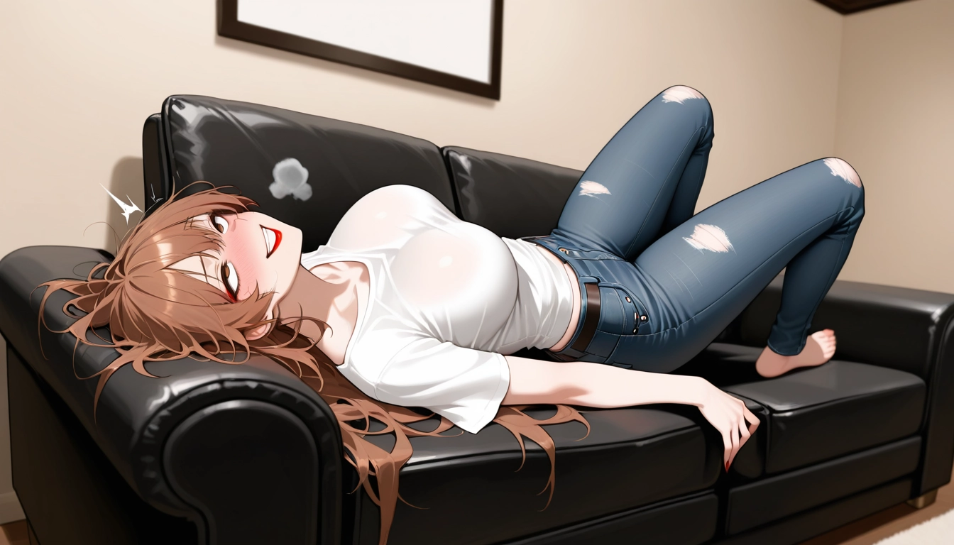 1girl, pants, shirt, denim, jeans, solo · Yamete.gg