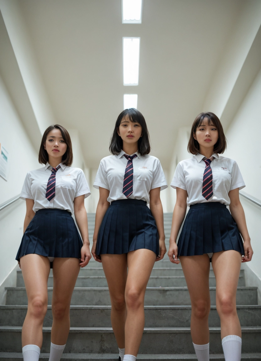 photo (medium), multiple girls, necktie, underwear, striped, skirt
