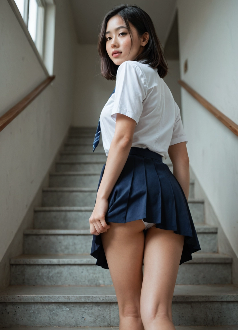 1girl, solo, underwear, panties, skirt, school uniform · Yamete.gg