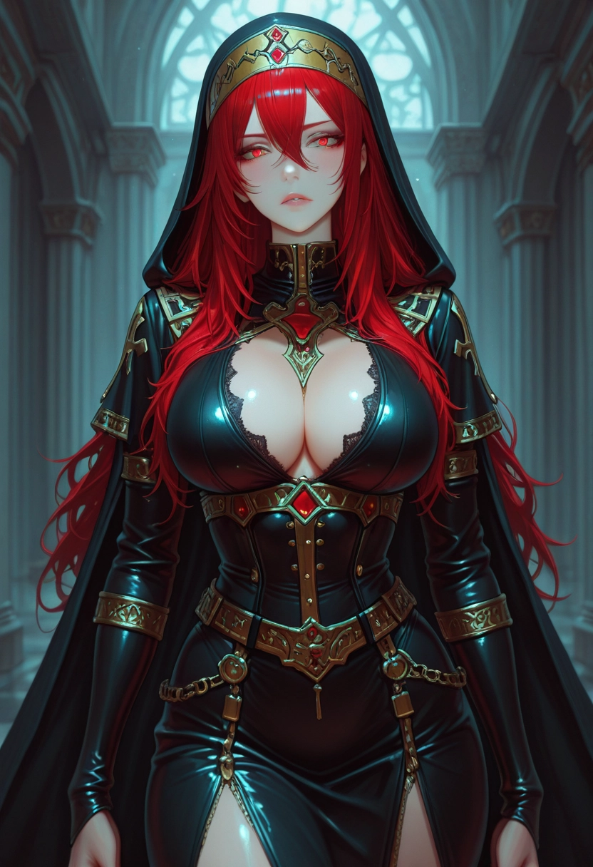1girl, breasts, red hair, solo, red eyes, long hair · Yamete.gg