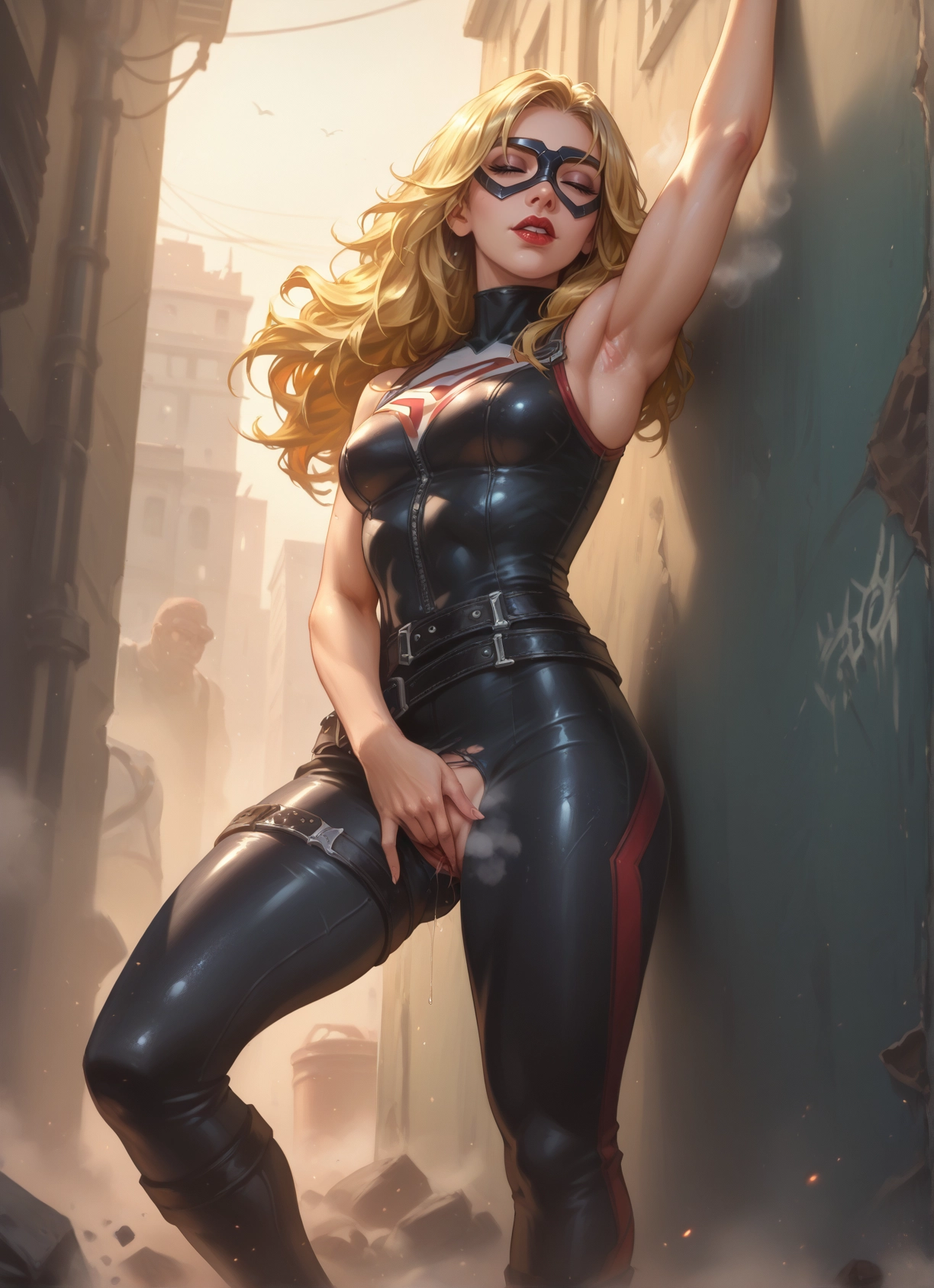 1girl, blonde hair, armpits, breasts, mask, bodysuit · Yamete.gg