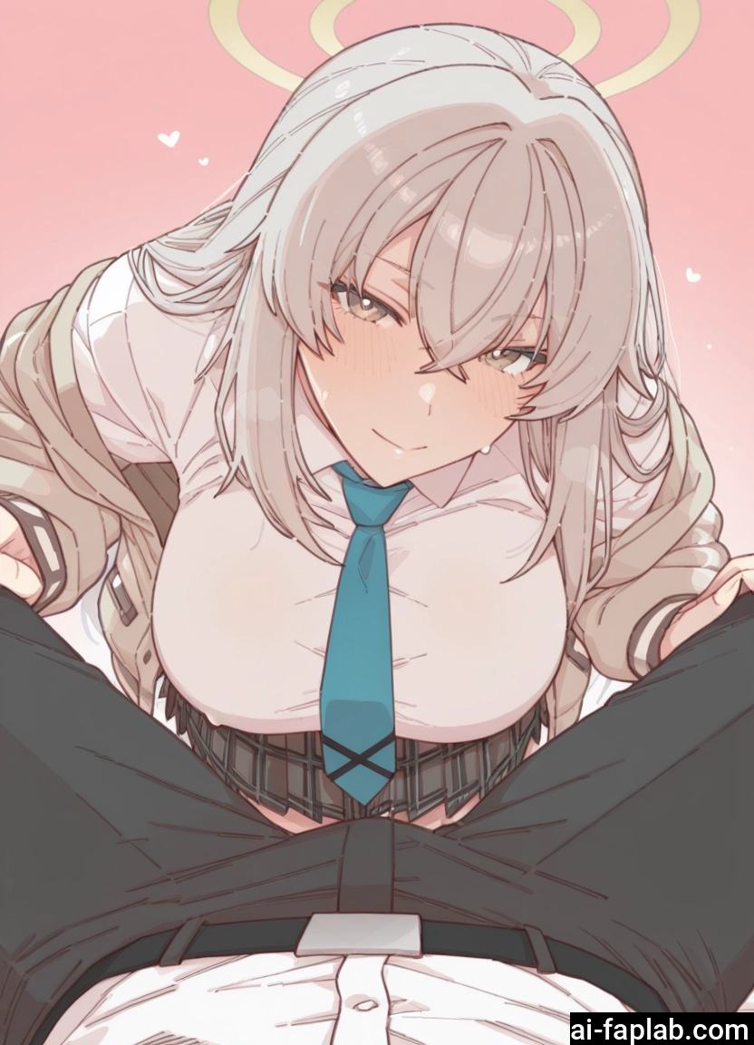 1girl, halo, breasts, necktie, 1boy, skirt