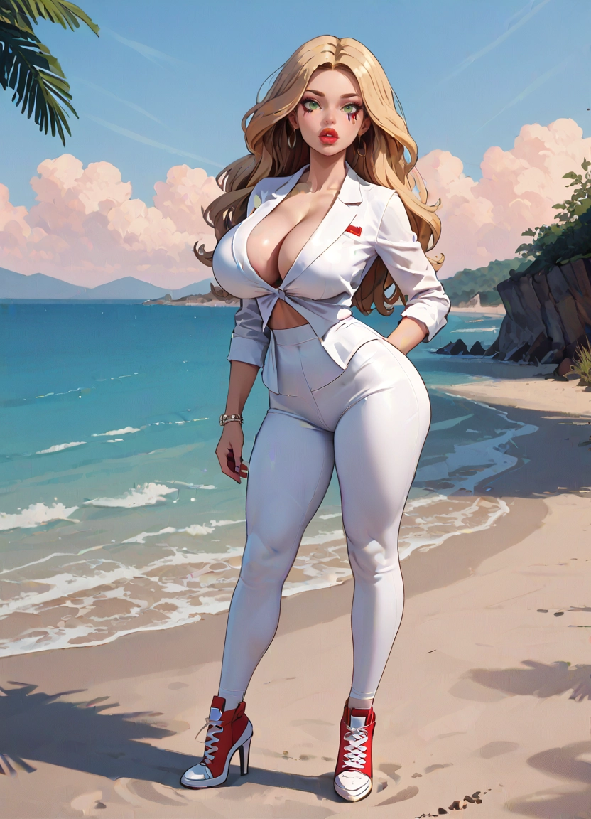 1girl, breasts, solo, green eyes, outdoors, cleavage · Yamete.gg