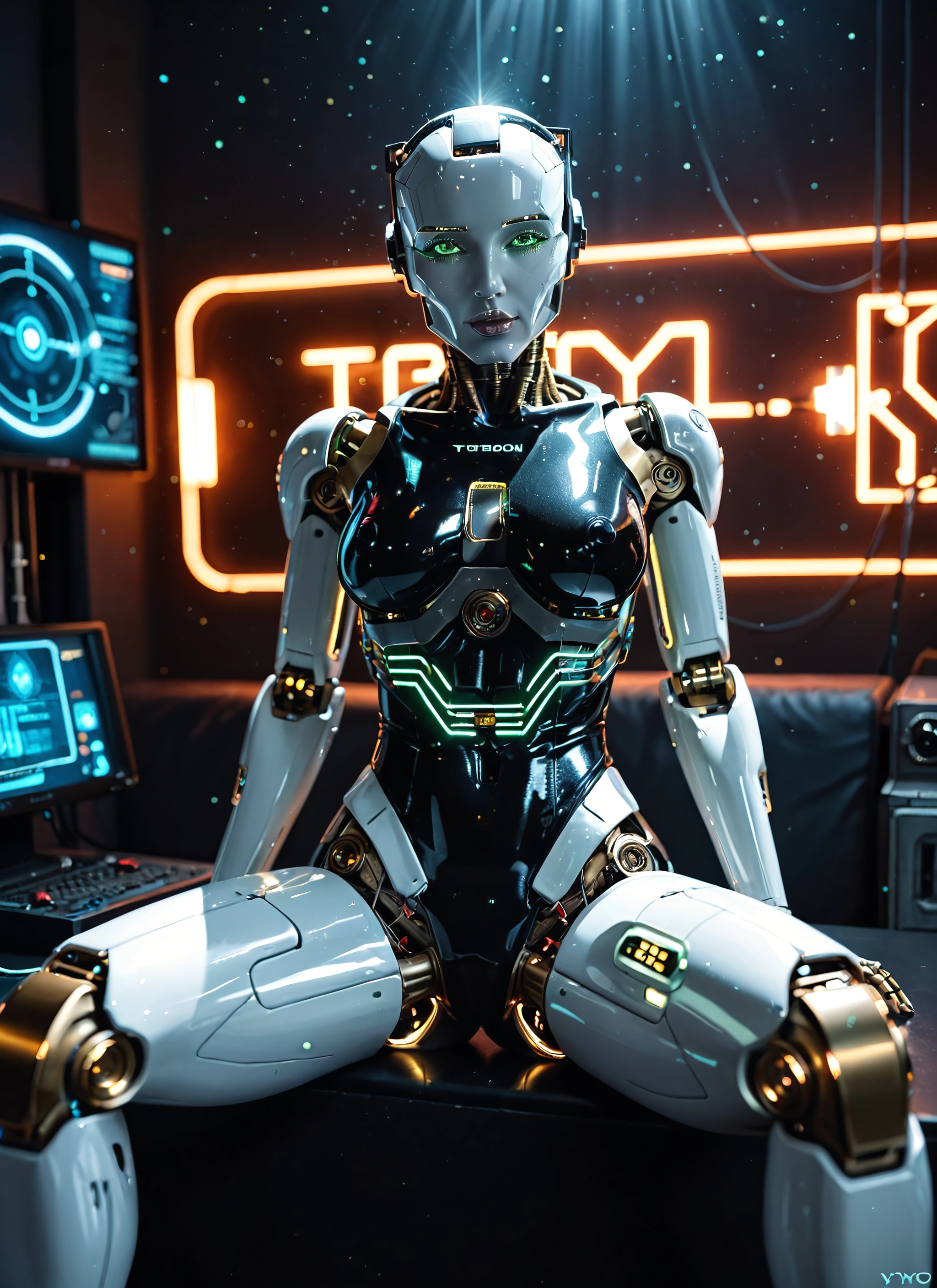 1girl, solo, green eyes, sitting, looking at viewer, breasts · Yamete.gg