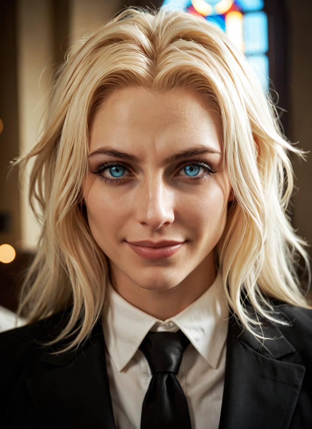 1girl, solo, blonde hair, necktie, blue eyes, looking at viewer · Yamete.gg