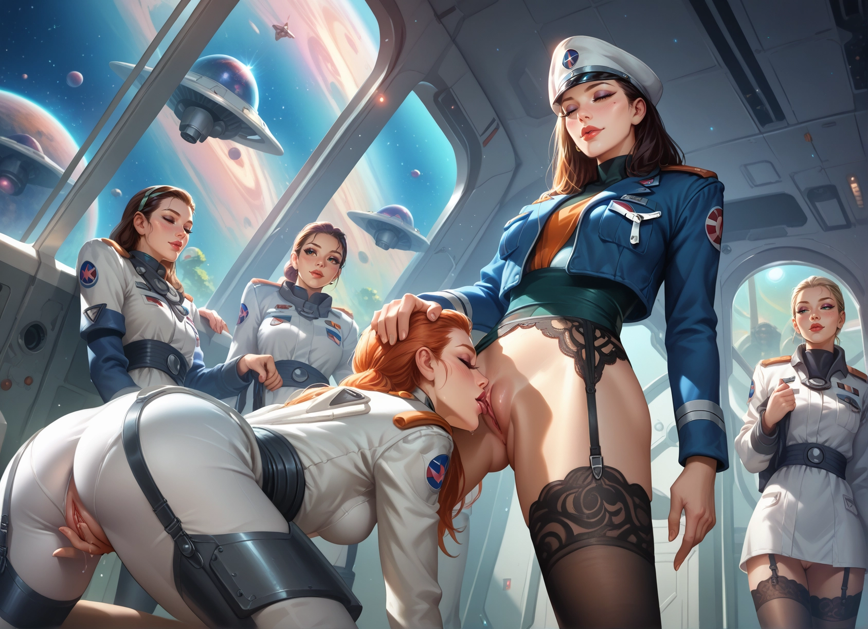 multiple girls, yuri, oral, pussy, cunnilingus, 4girls · Yamete.gg