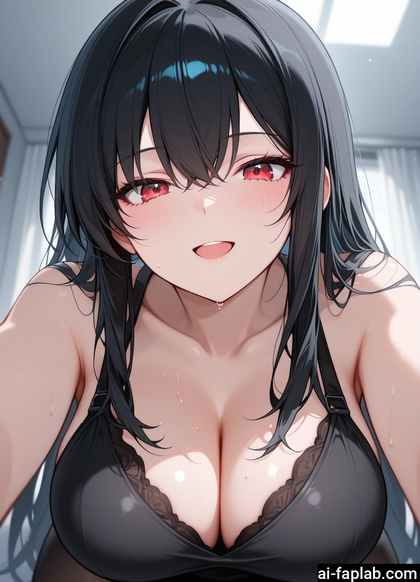 breasts, 1girl, long hair, black hair, cleavage, large breasts