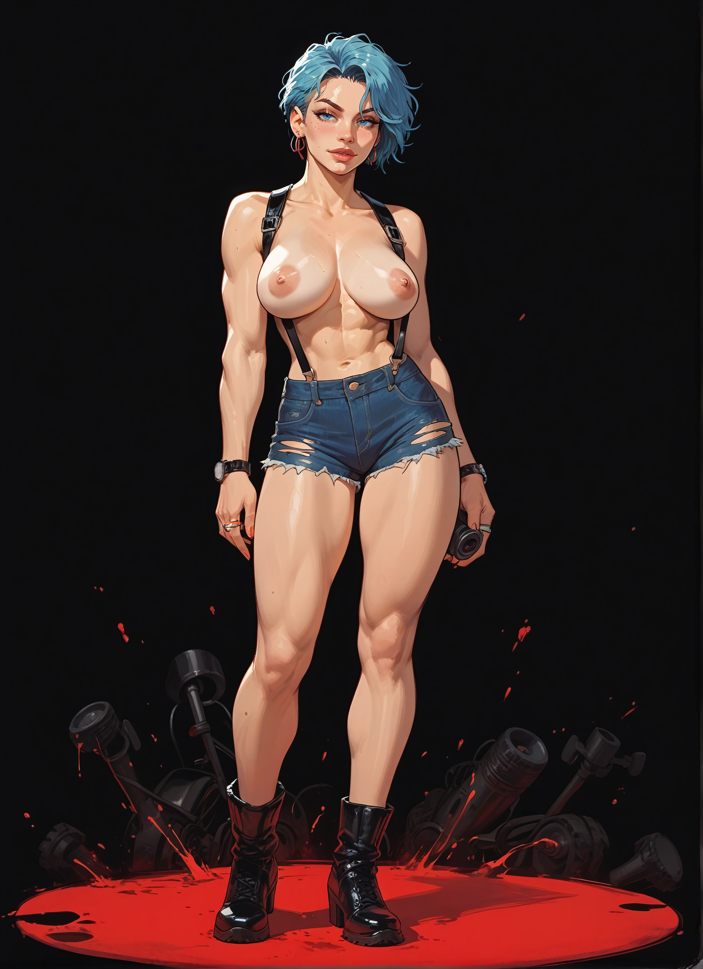 1girl, breasts, nipples, shorts, jewelry, boots · Yamete.gg